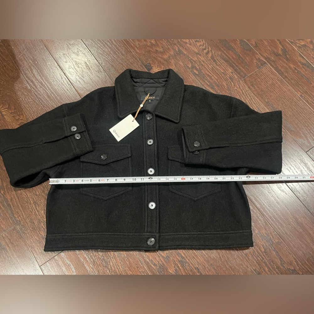 Quince 100% Merino Wool Cropped Shirt Jacket Black Women Size X-Large NEW - Picture 4 of 8